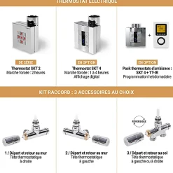 Matisere Sèche-serviette mixte chromé de 1600mm de haut / 200mm de large - 220 Watt - EAS1600/200V2CRO