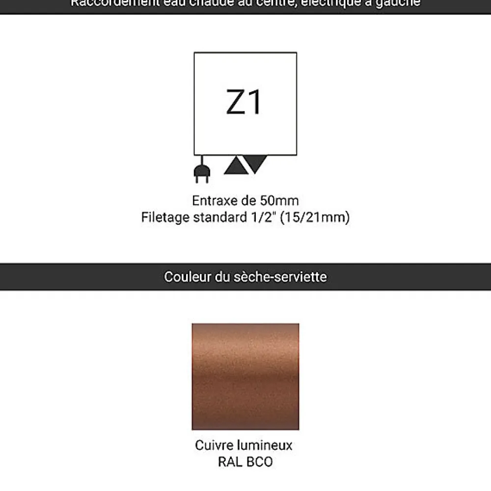 Sèche-Serviettes Mixte|Matisere Sèche-serviette mixte cuivre lumineux de 1710mm de haut et 400mm de large - 531 Watt - VIP1710/400Z1BCO
