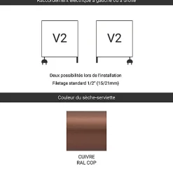 Matisere Sèche-serviette mixte cuivre de 1335mm de haut et 530mm de large - 716 Watt - MIK1335/530V2COP