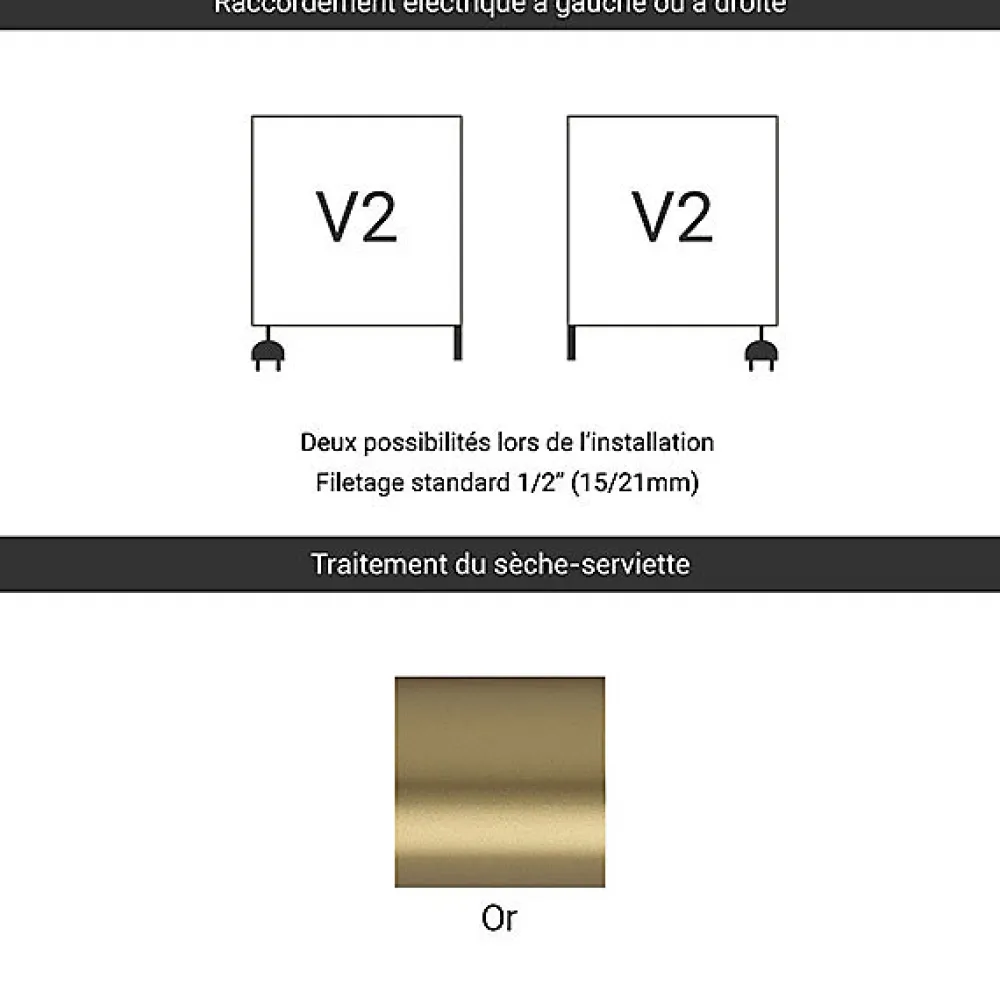 Sèche-Serviettes Mixte|Matisere Sèche-serviette mixte doré de 1150mm de haut et 400mm de large - 366 Watt - VIV1150/400V2BRA