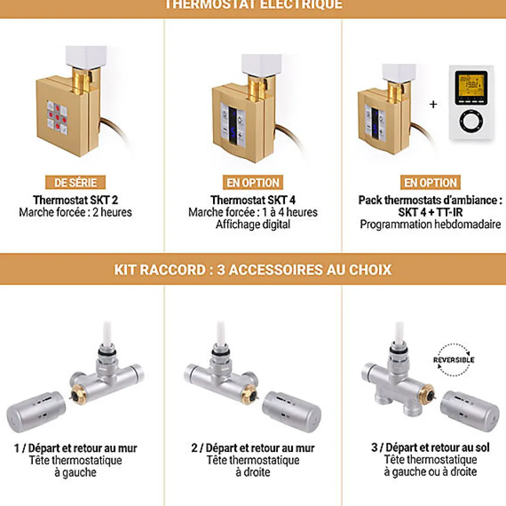 Sèche-Serviettes Mixte|Matisere Sèche-serviette mixte doré de 1150mm de haut et 400mm de large - 366 Watt - VIV1150/400V2BRA
