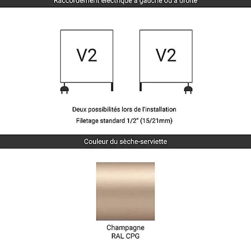 Matisere Sèche-serviette mixte doré de 660mm de haut et 400mm de large - 243 Watt - LEN660/400V2CPG