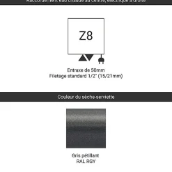 Matisere Sèche-serviette mixte gris de 1380mm de haut 630mm de large - 711 Watt - FIO1380/630Z8RGY