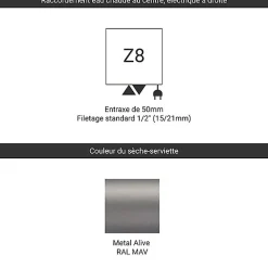 Sèche-Serviettes Mixte|Matisere Sèche-serviette mixte gris métal de 1710mm de haut et 230mm de large - 425 Watt - MIK1710/230Z8MAV