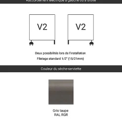 Matisere Sèche-serviette mixte gris de 900mm de haut et 580mm de large - 438 Watt - FIO900/580V2RGR