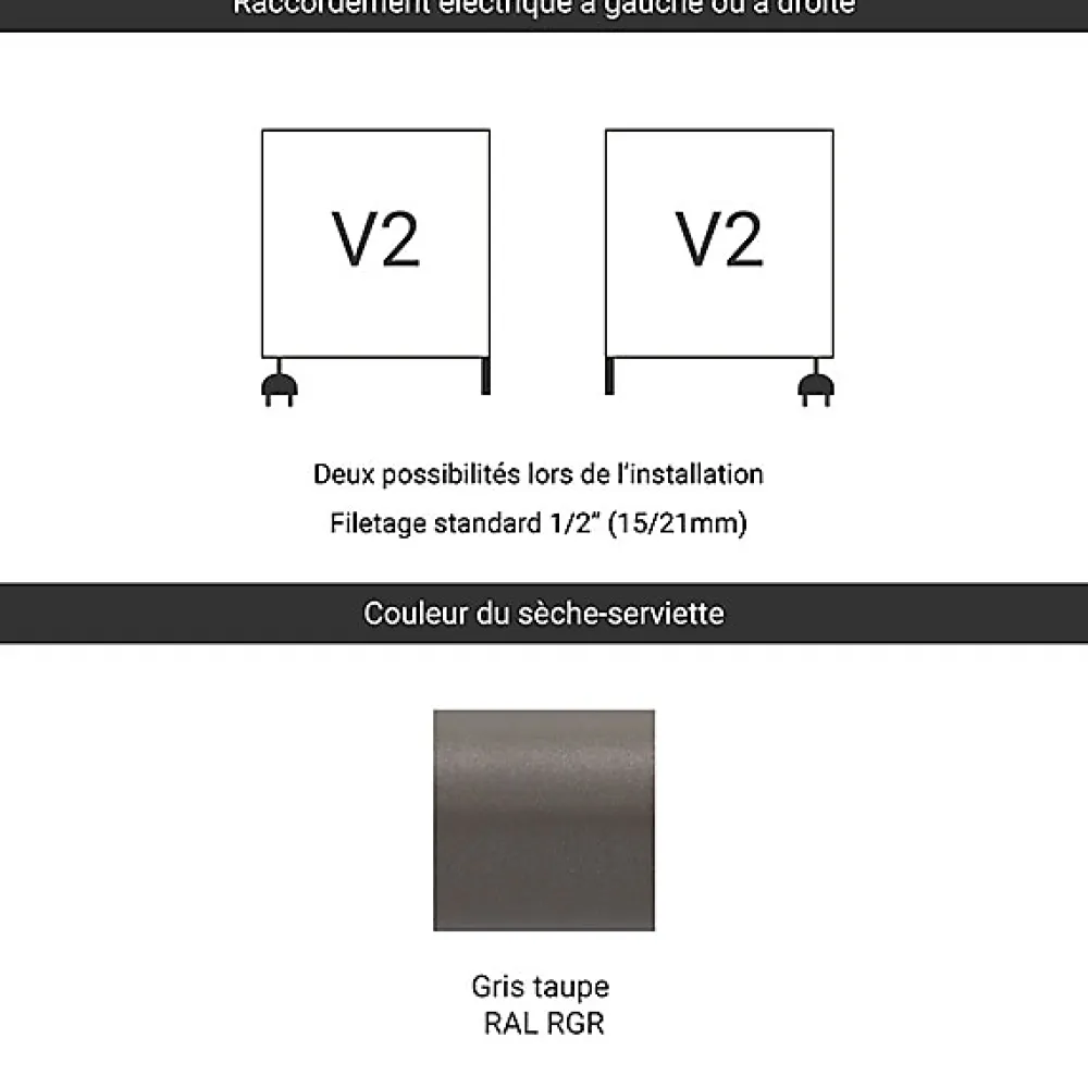 Matisere Sèche-serviette mixte gris de 900mm de haut et 580mm de large - 438 Watt - FIO900/580V2RGR