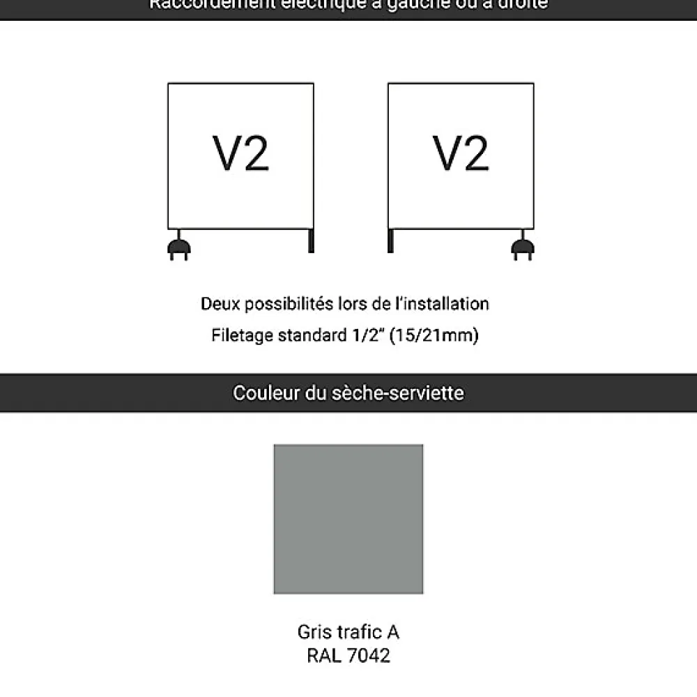 Sèche-Serviettes Mixte|Matisere Sèche-serviette mixte gris de 500mm de haut et 700mm de large - 324 Watt - LIM500/700V27042