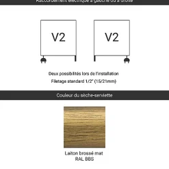Sèche-Serviettes Mixte|Matisere Sèche-serviette mixte Laiton brossé de 800mm de haut / 504 mm large - 147 Watt - RET800/504V2BBS
