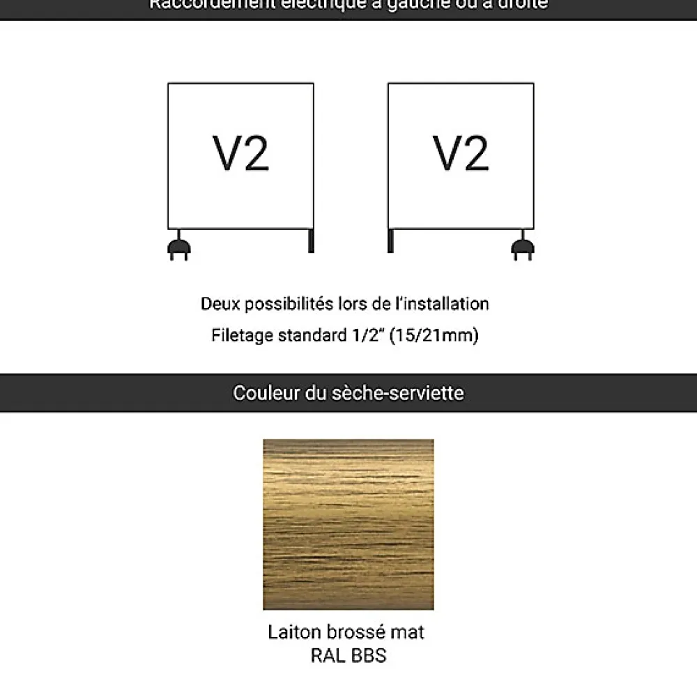 Sèche-Serviettes Mixte|Matisere Sèche-serviette mixte Laiton brossé de 800mm de haut / 504 mm large - 147 Watt - RET800/504V2BBS