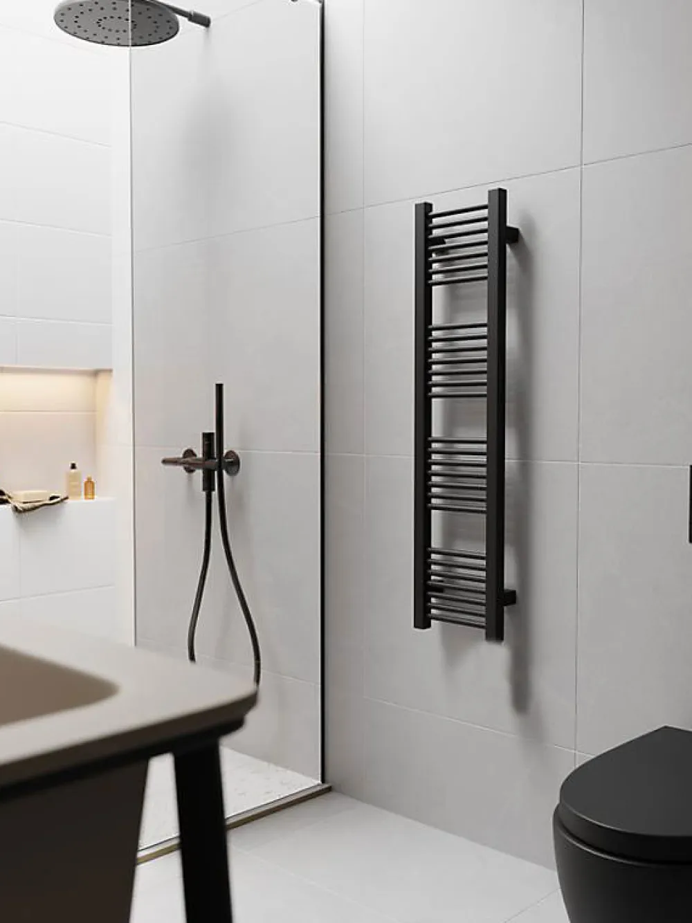 Matisere Sèche-serviette mixte noir - (HxL) 1210x230 mm - 300 Watt - 308 Watt - MIK1210-230V2N