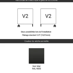 Sèche-Serviettes Mixte|Matisere Sèche-serviette mixte Noir de 1540mm de haut et 504 mm de large - 390 Watt - RET1540/504V2N