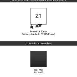 Sèche-Serviettes Mixte|Matisere Sèche-serviette mixte noir - (HxL) 600x630 mm - 400 Watt - 358 Watt - MAR600-630Z1N