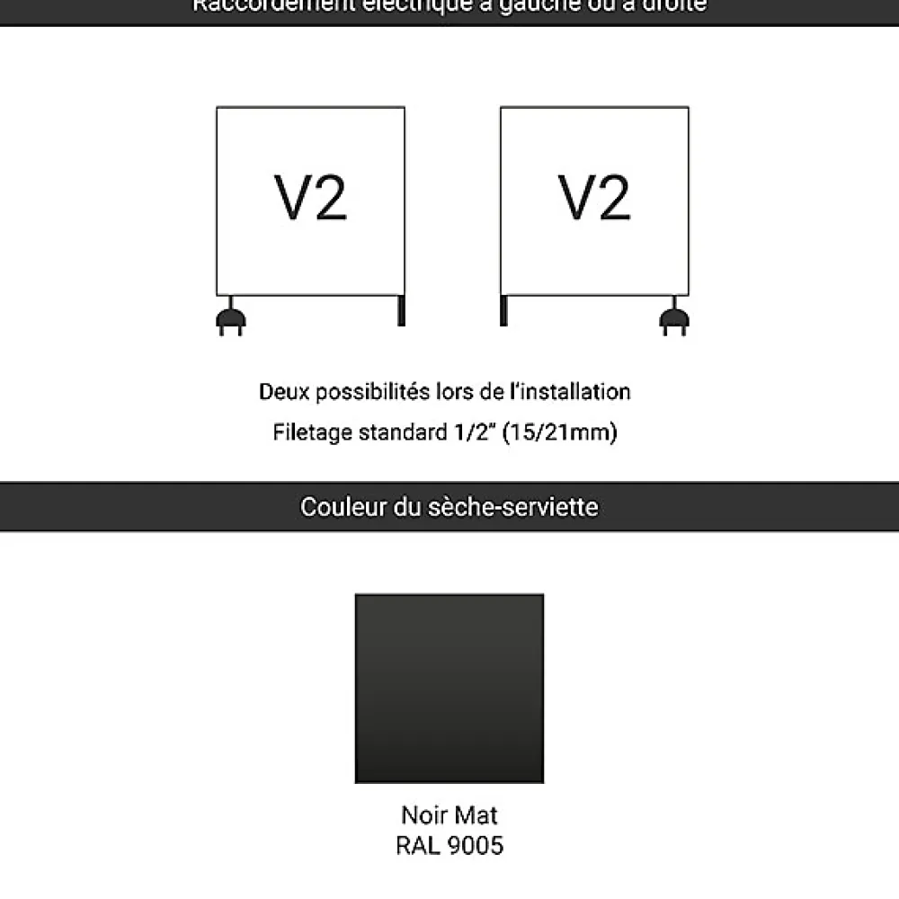 Sèche-Serviettes Mixte|Matisere Sèche-serviette mixte noir - (HxL) 670x300 mm - 200 Watt - 185 Watt - VIV670-300V2N