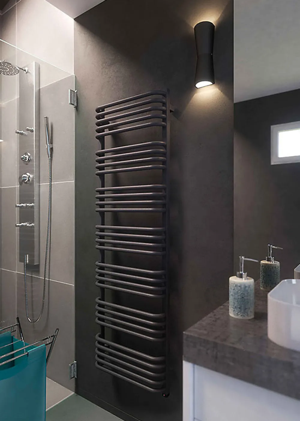 Sèche-Serviettes Mixte|Matisere Sèche-serviette mixte noir de 1580mm de haut et 800mm de large. - 1253 Watt - ALE1580/800SOAV2N