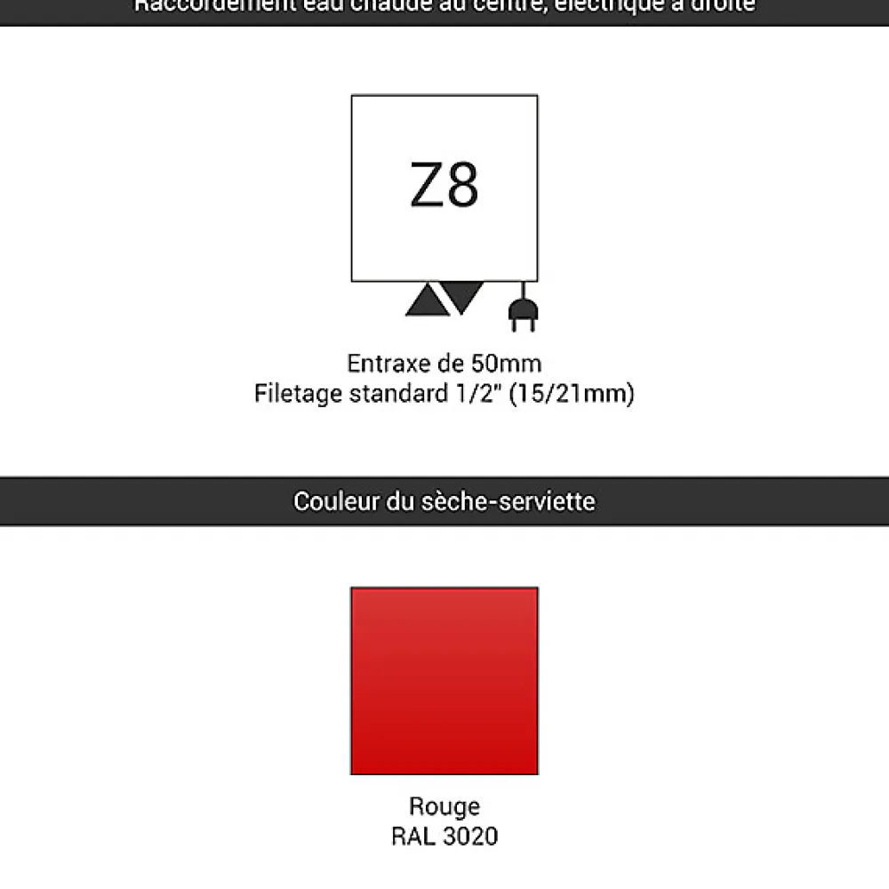 Sèche-Serviettes Mixte|Matisere Sèche-serviette mixte rouge trafic de 1070mm de haut et 500mm de large - 418 Watt - ZIG1070/500Z83020