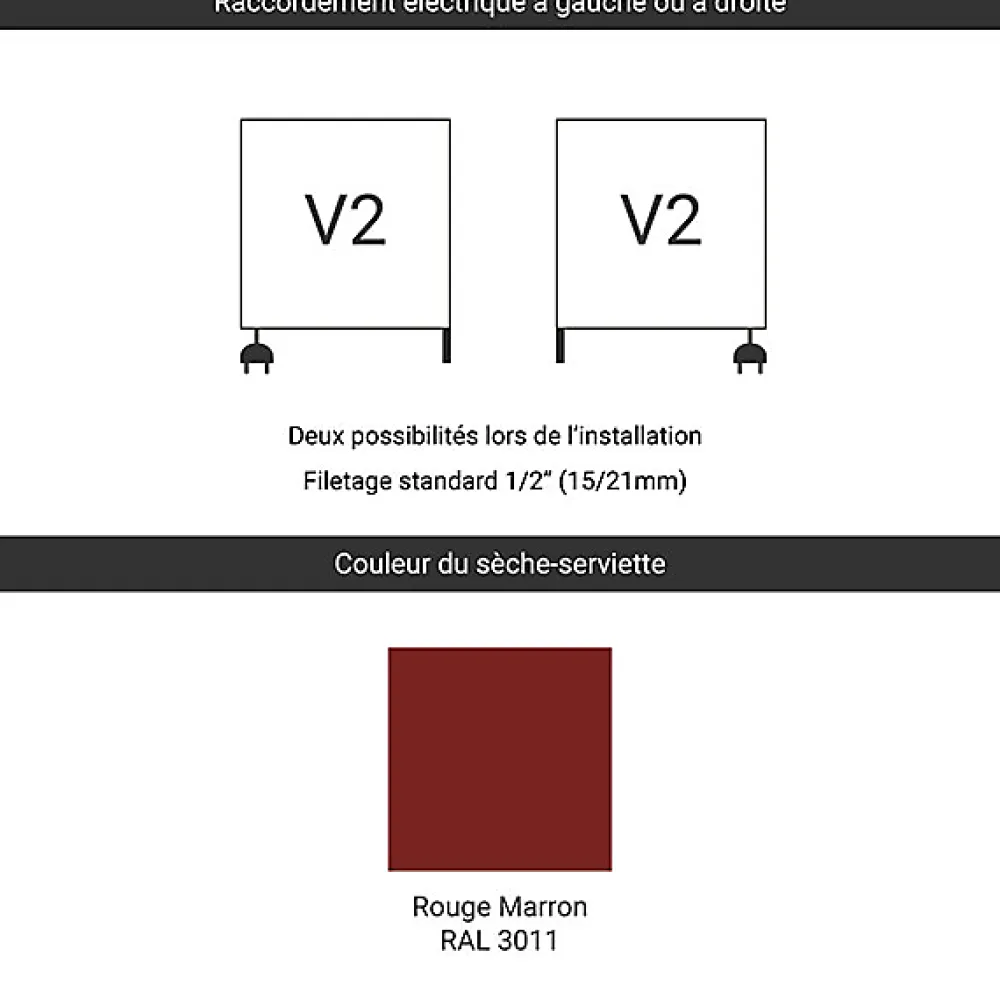 Matisere Sèche-serviette mixte rouge brun 660mm de haut - 400mm de large - 241 Watt - FIO660/400V23011