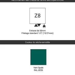 Matisere Sèche-serviette mixte vert de 960mm de haut et 500mm de large - 351 Watt - SIM960/500Z86026
