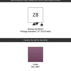 Sèche-Serviettes Mixte|Matisere Sèche-serviette mixte violet de 1780mm de haut et 500mm de large - 678 Watt - ZIG1780/500Z84001