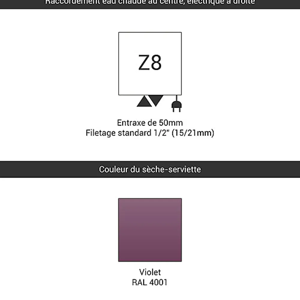 Sèche-Serviettes Mixte|Matisere Sèche-serviette mixte violet de 1780mm de haut et 500mm de large - 678 Watt - ZIG1780/500Z84001