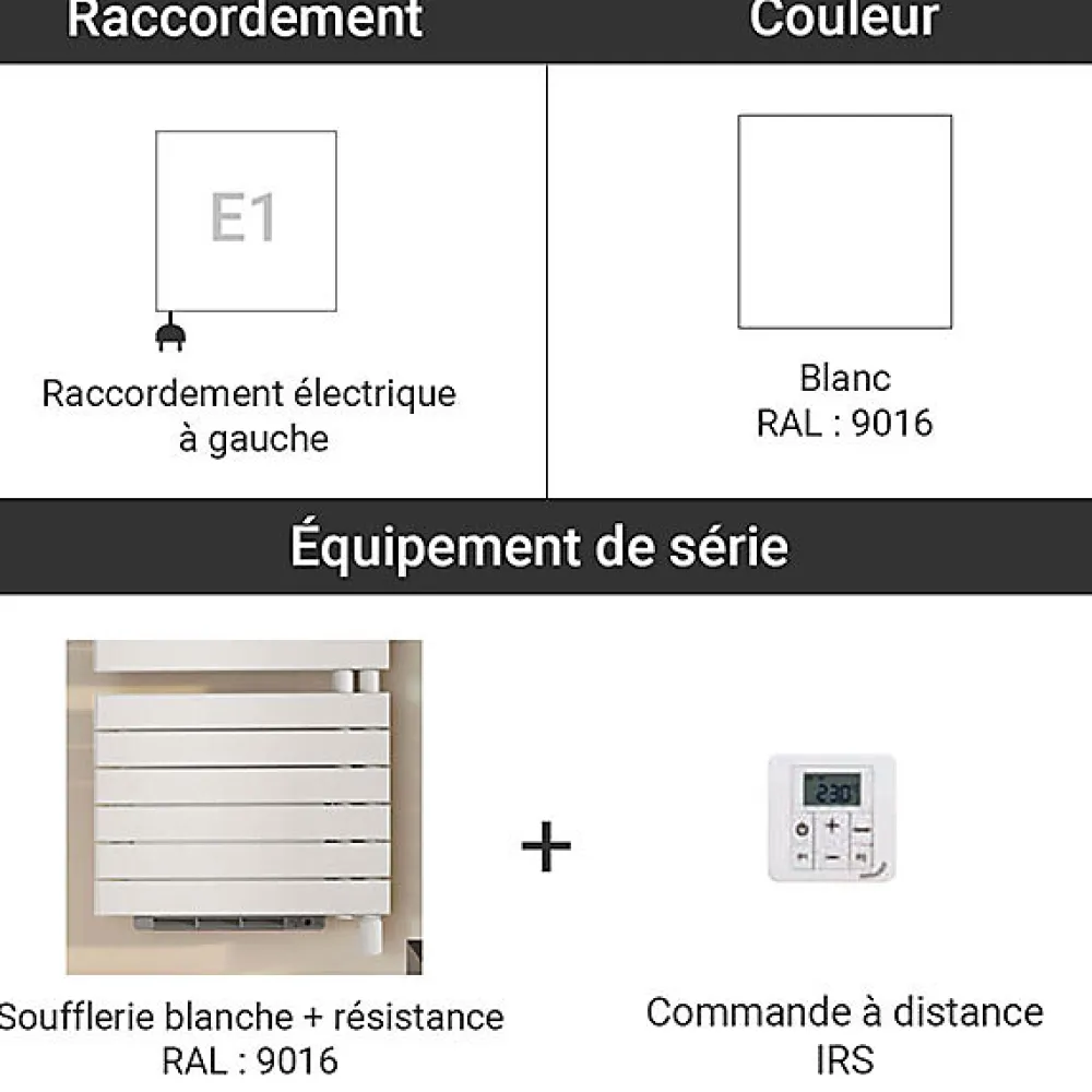 Matisere Sèche-serviette soufflant blanc de 874mm de haut - 550mm de large - 1000 Watt - ROFER-09-55/IFS/B
