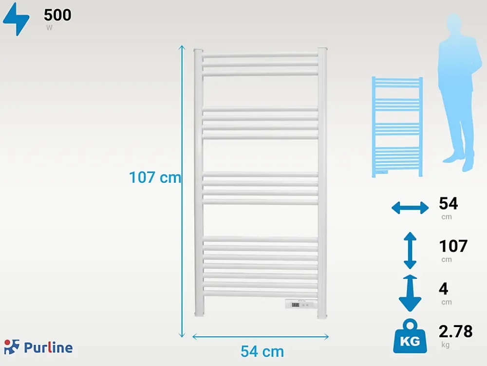 Pureline Sèche-serviettes avec minuterie 500W