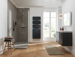 Sèche-Serviettes Soufflant|Thermor Sèche-serviettes connecté Allure Virtuose avec soufflerie 1750W Ardoise/Chêne Mat à droite - - 483140