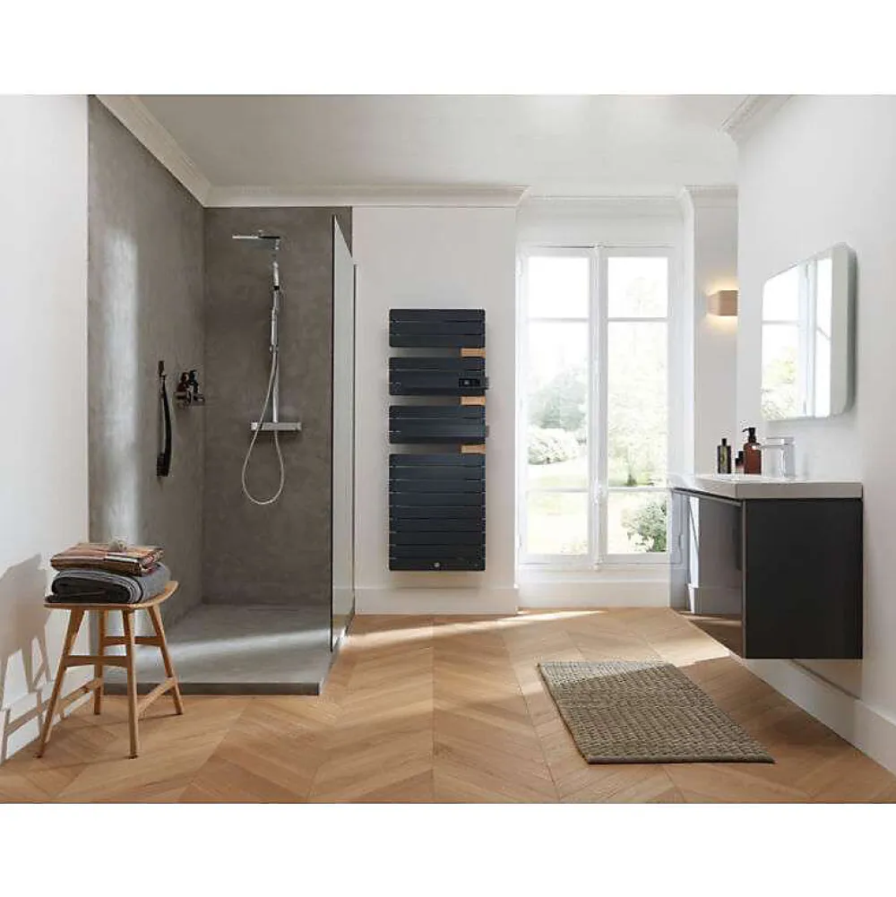 Sèche-Serviettes Soufflant|Thermor Sèche-serviettes connecté Allure Virtuose avec soufflerie 1750W Ardoise/Chêne Mat à droite - - 483140