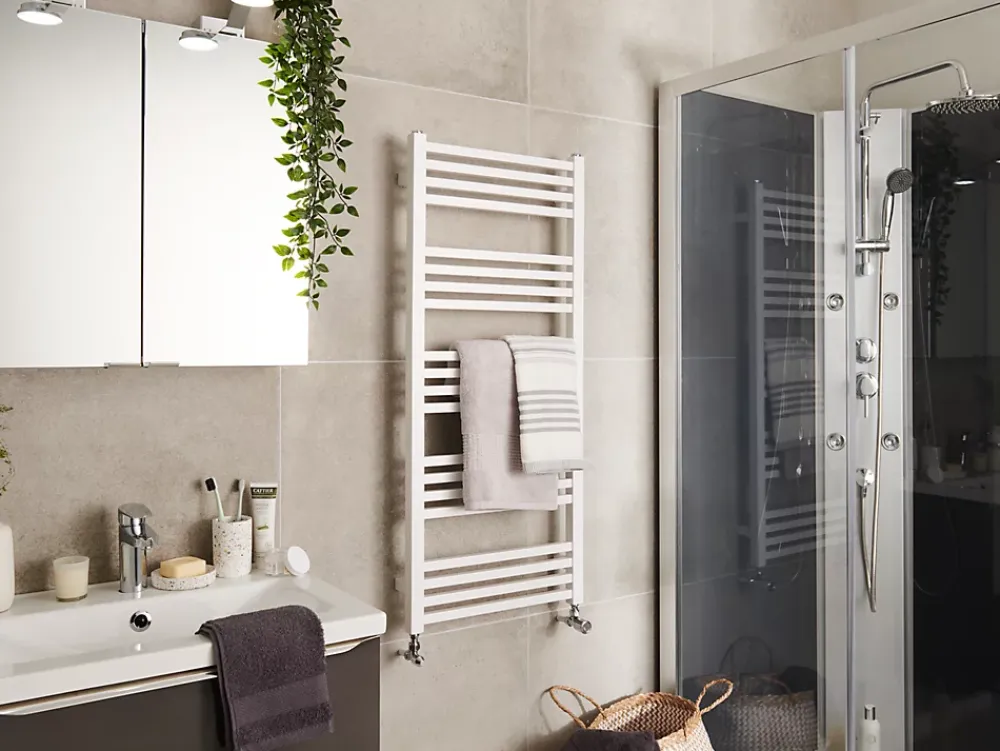 GoodHome Sèche-serviettes eau chaude en acier Duala blanc 20 barres - 438 W