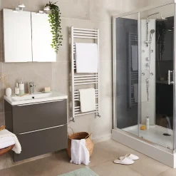 Sèche-Serviettes Eau Chaude|GoodHome Sèche-serviettes eau chaude en acier Duala gris 24 barres - 518 W