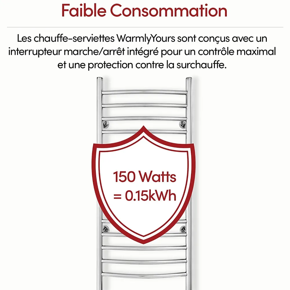WarmlyYours Sèche-serviettes électrique chrome 150W , Dimensions: 101.6 cm x 45.7 cm