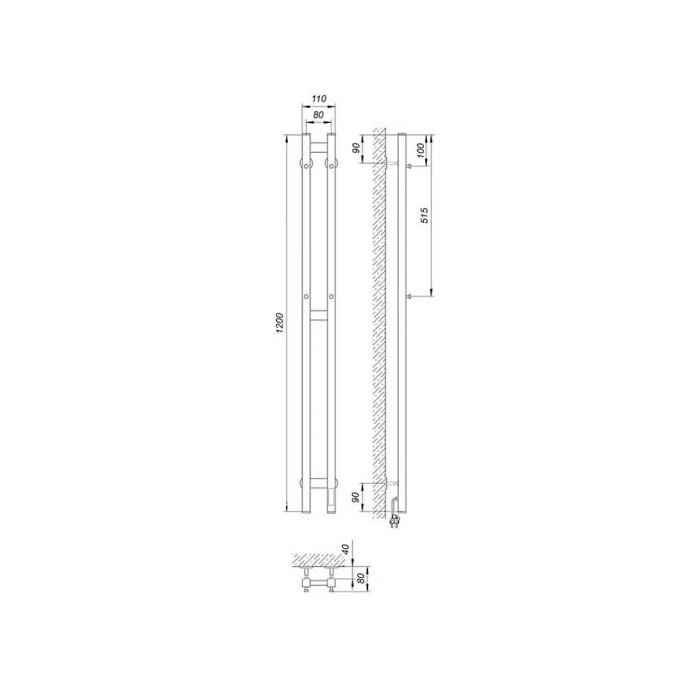 Sèche-Serviettes Électrique|Laris Sèche-serviettes électrique DUET 80x1200 avec minuterie ECO, 80W, Blanc