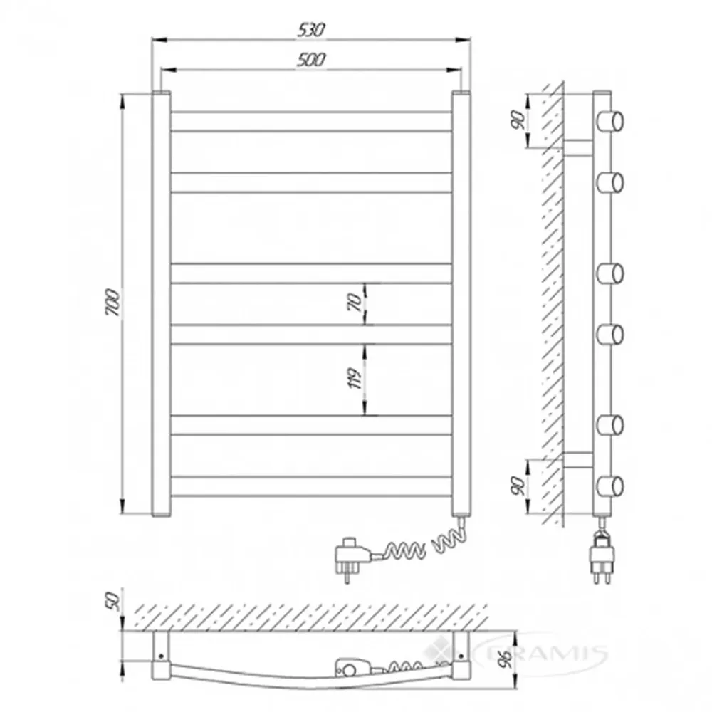 Sèche-Serviettes Électrique|Laris Sèche-serviettes électrique ATLANT 500x700 avec minuterie ECO, 160W, Blanc