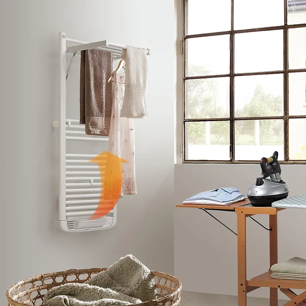 Deltacalor Sèche-serviettes électrique à inertie fluide Stendino 500W + soufflerie 1000W blanc