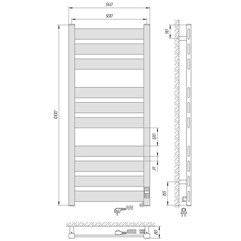 Laris Sèche-serviettes électrique GEFEST PREMIUM 500x1200 avec minuterie ECO, 380W, Blanc