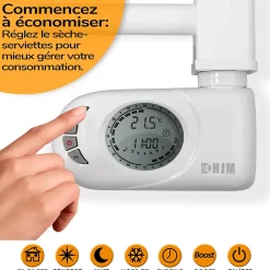 Sèche-Serviettes Mixte|HJM Sèche-serviettes électrique à inertie sèche , 750 W, Noor, Blanc