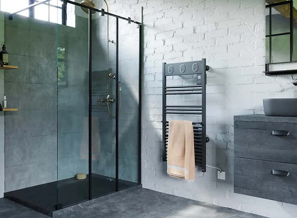 Sèche-Serviettes Soufflant|Sauter Sèche-serviettes électrique à inertie fluide Marapi tactile anthracite 500W + soufflerie 1000W