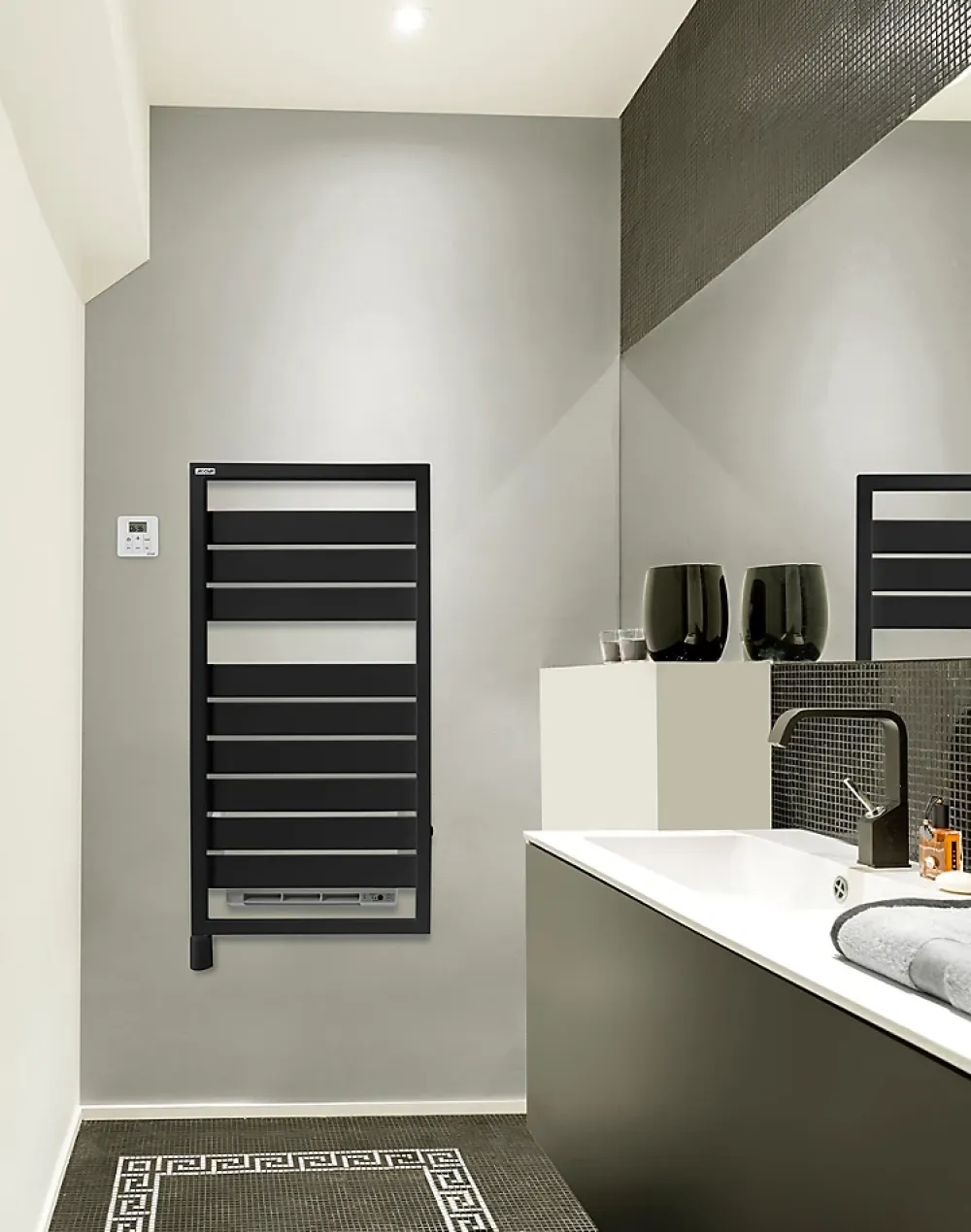 Sèche-Serviettes Soufflant|Acova Sèche-serviettes électrique à inertie fluide Astrakan + Air noir mat 500W + soufflerie 1000W