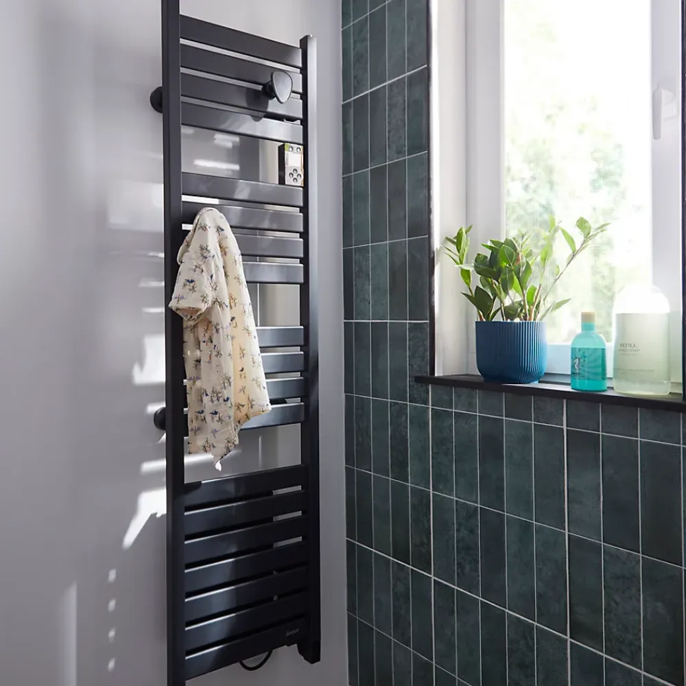 Sauter Sèche-serviettes électrique à inertie fluide Kelud Slim gris 500W + soufflerie 1000W