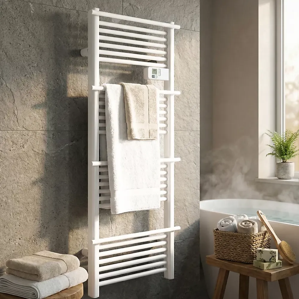 Sèche-Serviettes Électrique|GoodHome Sèche-serviettes électrique à inertie sèche Solna blanc 750W 7 m²
