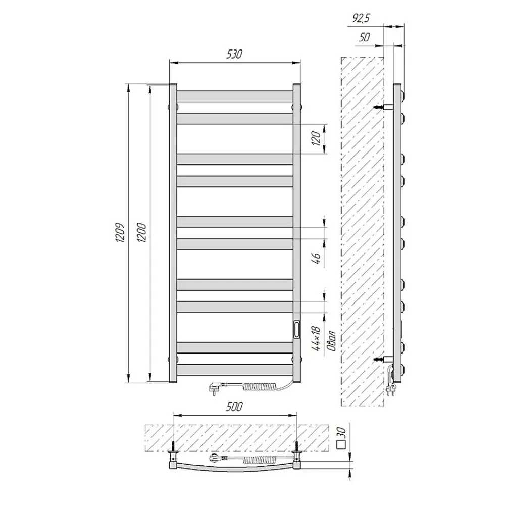 Sèche-Serviettes Électrique|Laris Sèche-serviettes électrique ATLANT 500x1200 avec minuterie ECO, 300W, Blanc