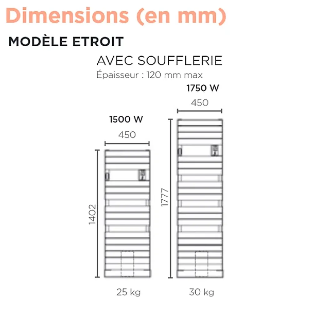 Thermor Sèche-serviettes Riviera 2 étroit avec soufflerie 1750W gris menhir - - 498262