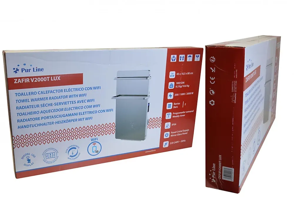Sèche-Serviettes Soufflant|Pureline Sèche-serviettes verre trempé miroir display LED 2000W