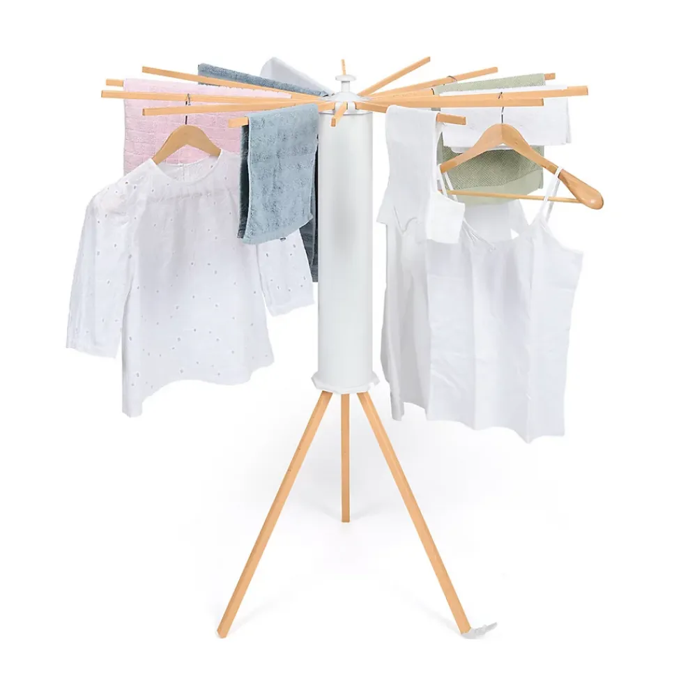 Etendoir À Linge|IDMarket Séchoir à linge à rayons rotatif et pliable capacité 21M blanc et bois