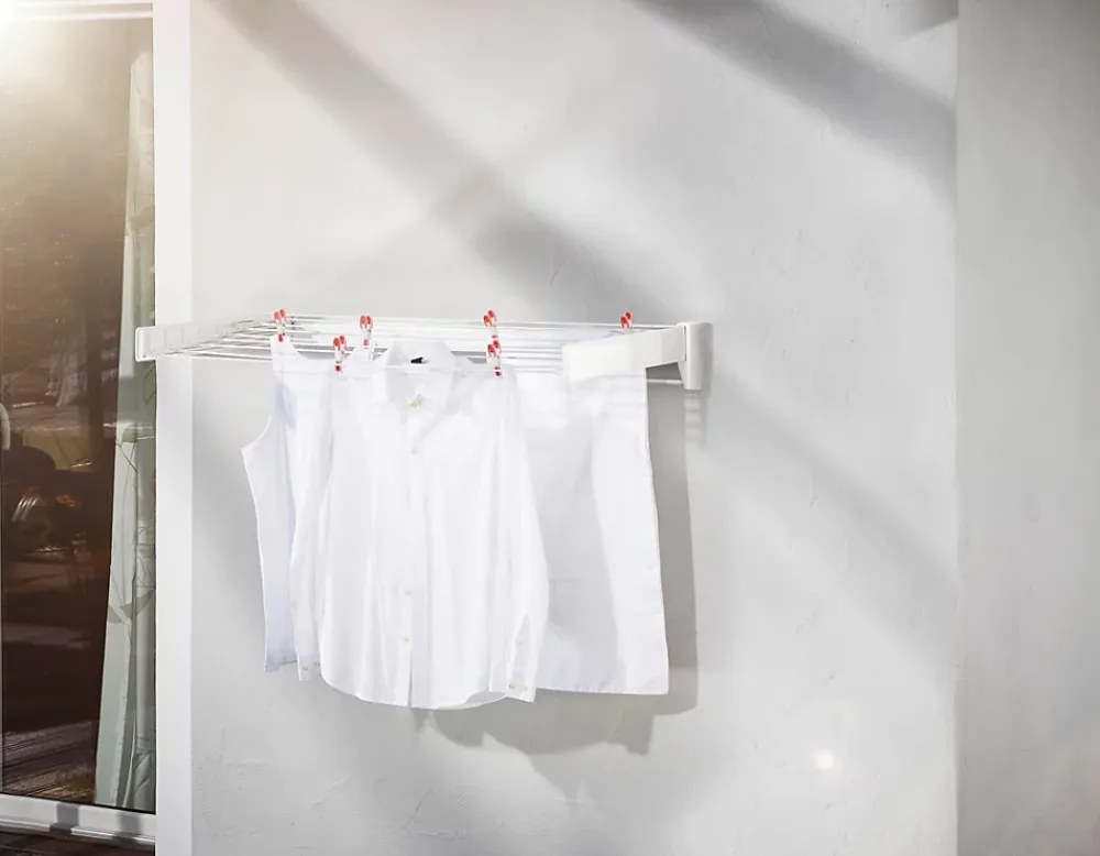 Leifheit Séchoir à linge mural 8,1 m d'étendage, 8 barres et 1 porte serviettes, Telegant 81 Protect Plus