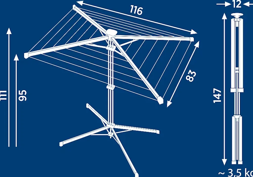 Leifheit Séchoir à linge parapluie sur pied 14 m d'étendage avec housse, gris et noir, LinoPop-Up 140