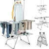 Giantex Séchoir à Linge Pliable, Barre de Suspension, Ailes Réglables, Pinces à Chaussettes, Tissu en Maille ,Crochets à Chaussures
