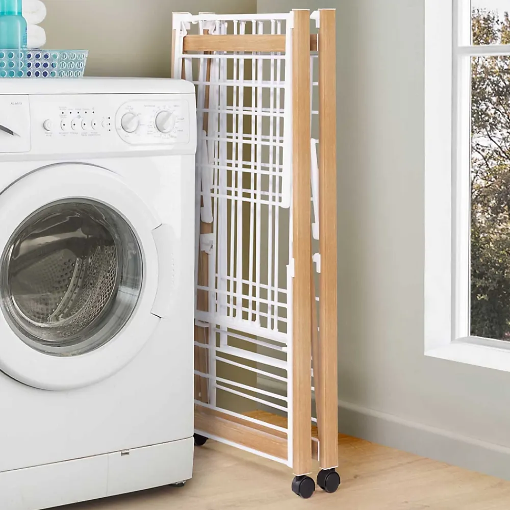 Etendoir À Linge|IDMarket Séchoir à linge pliable DELUXE capacité 22M avec tringle blanc et effet bois