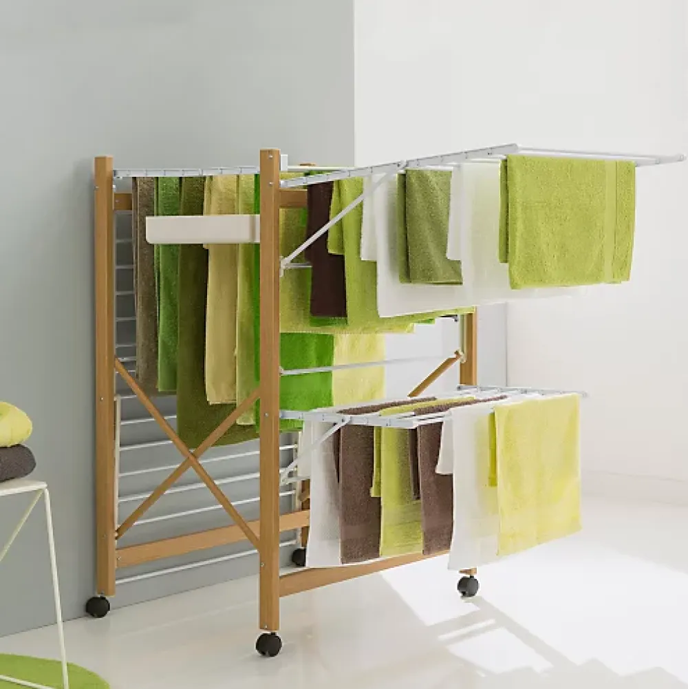 Etendoir À Linge|IDMarket Séchoir à linge pliable DELUXE capacité 27M blanc et effet bois