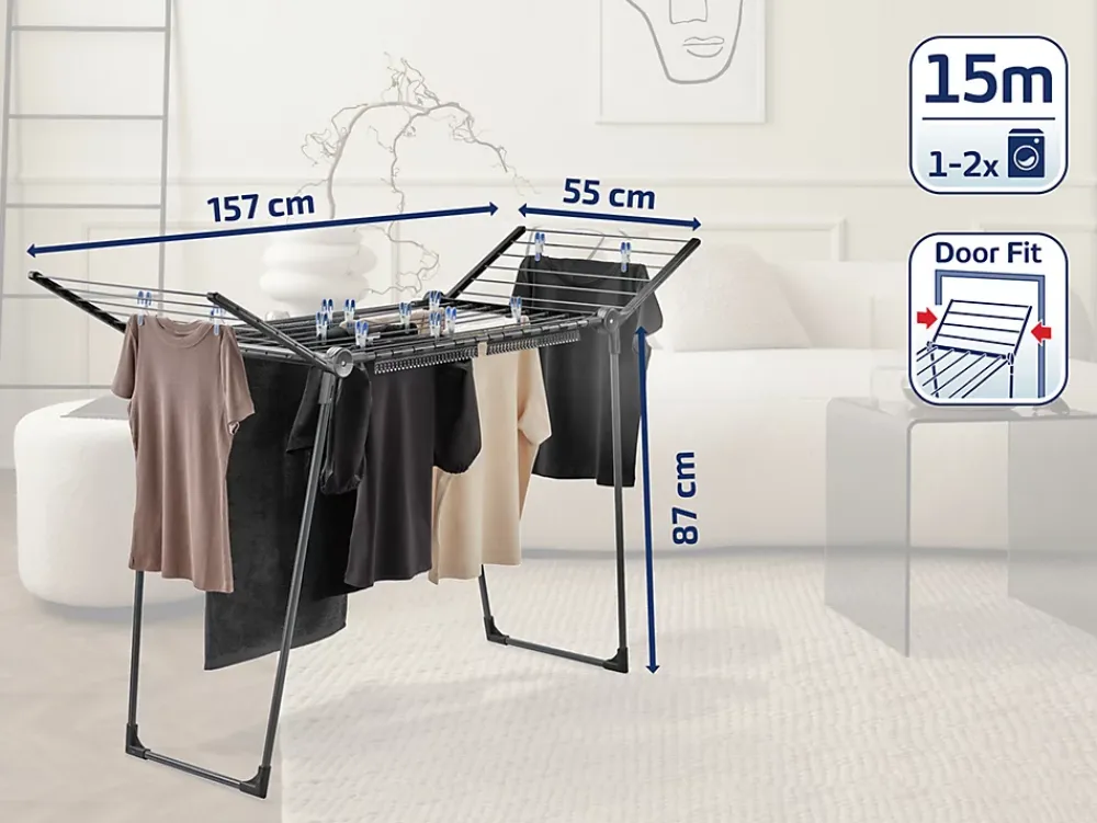Leifheit Séchoir à linge pliant 15 m d'étendage, noir, Pegasus 150