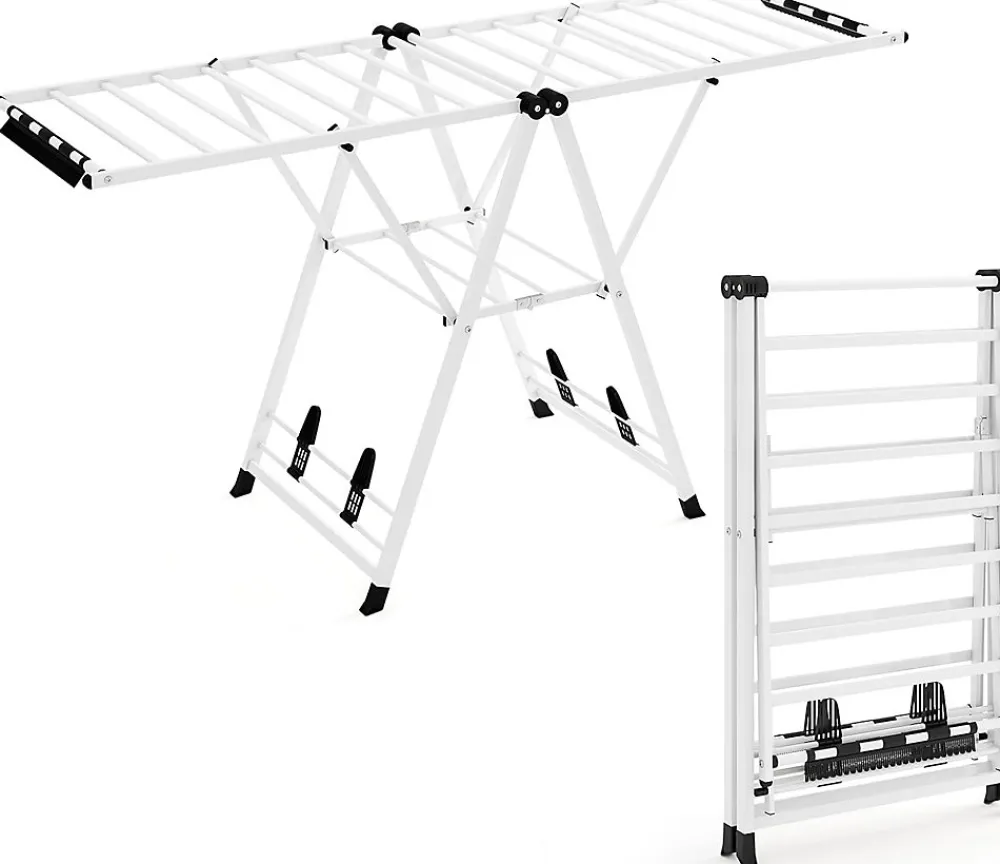 Etendoir À Linge|Giantex Séchoir à Linge Pliante, avec Ailes Latérales Hauteur Réglable, 20 Barres, Chaussures, Vêtements (1,8 M,Blanc)